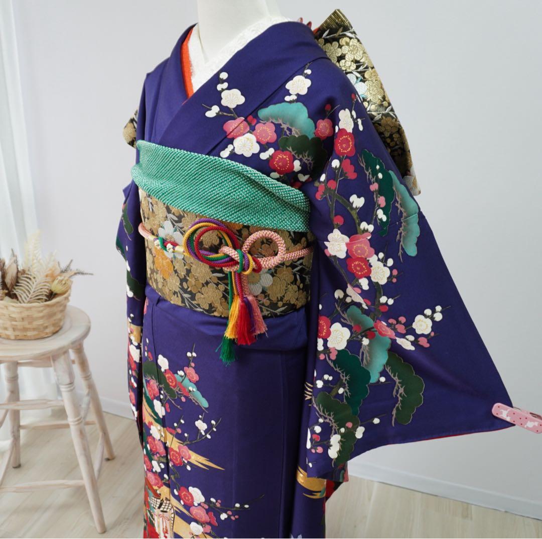 振袖　フルセット5点セット　【346i 】正絹　成人式　青系