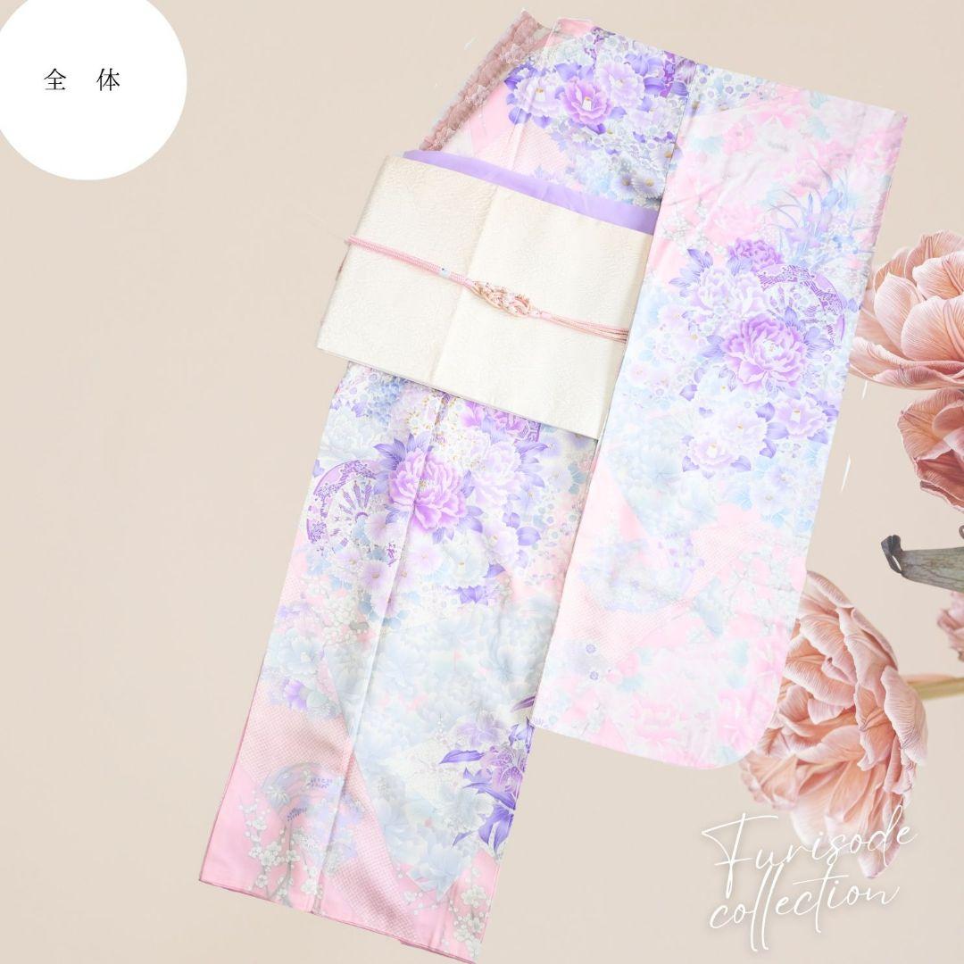 振袖フルセット　ベビーピンク　牡丹×椿　ニュアンスカラー　Sサイズ　成人式