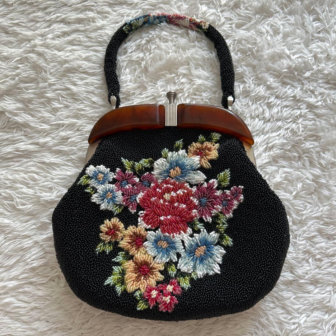 花柄　総ビーズ刺繍 和装用バッグ　ヴィンテージ