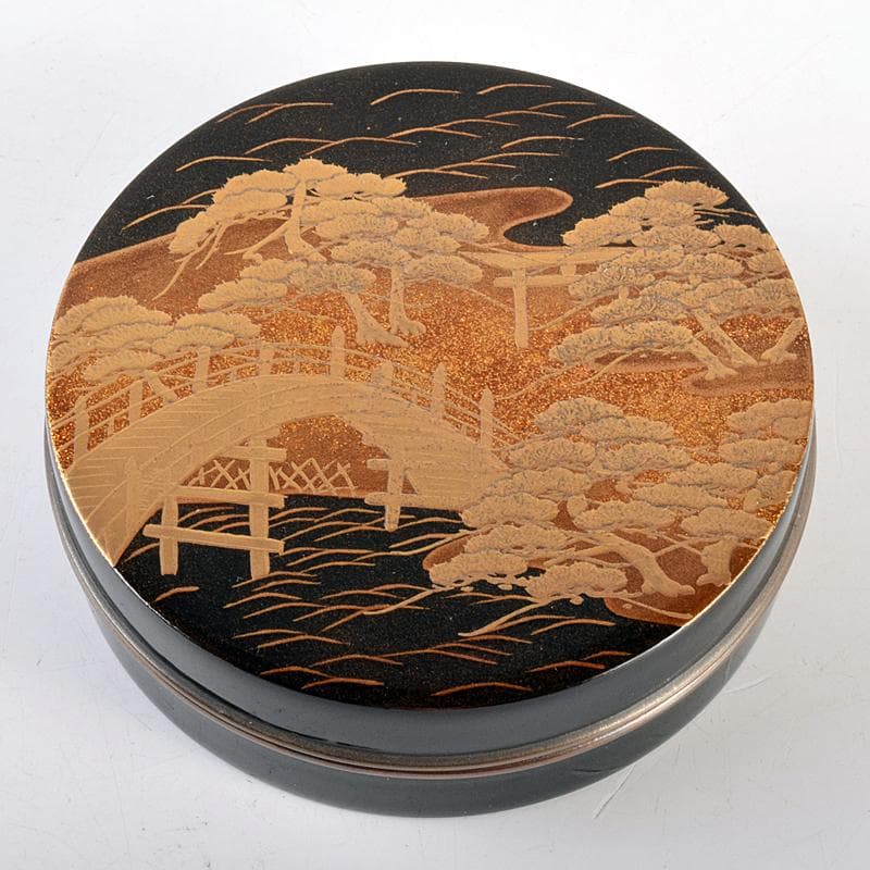 茶道具　塗師　中村宗哲作　住吉蒔絵　香合　共布　即中斎極め箱　D　R7581