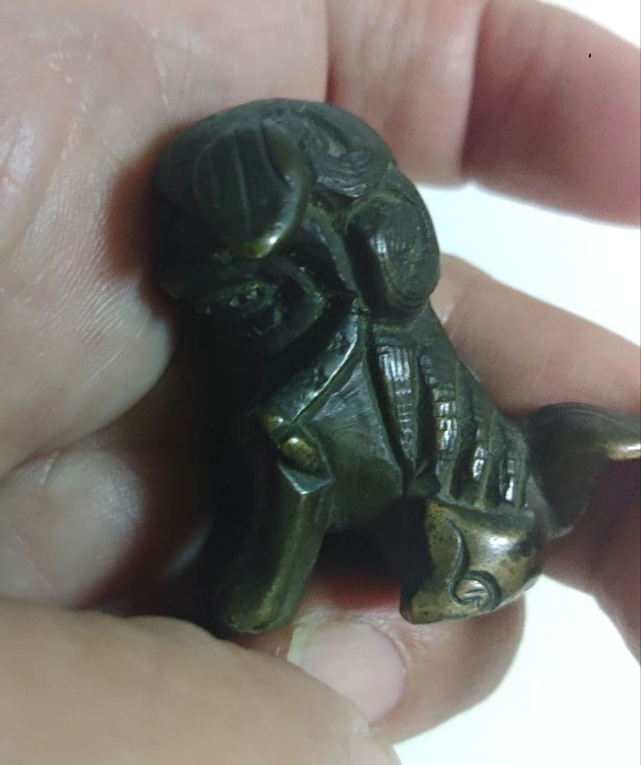 清朝　中国　古銅製　獅子　置物　イ10
