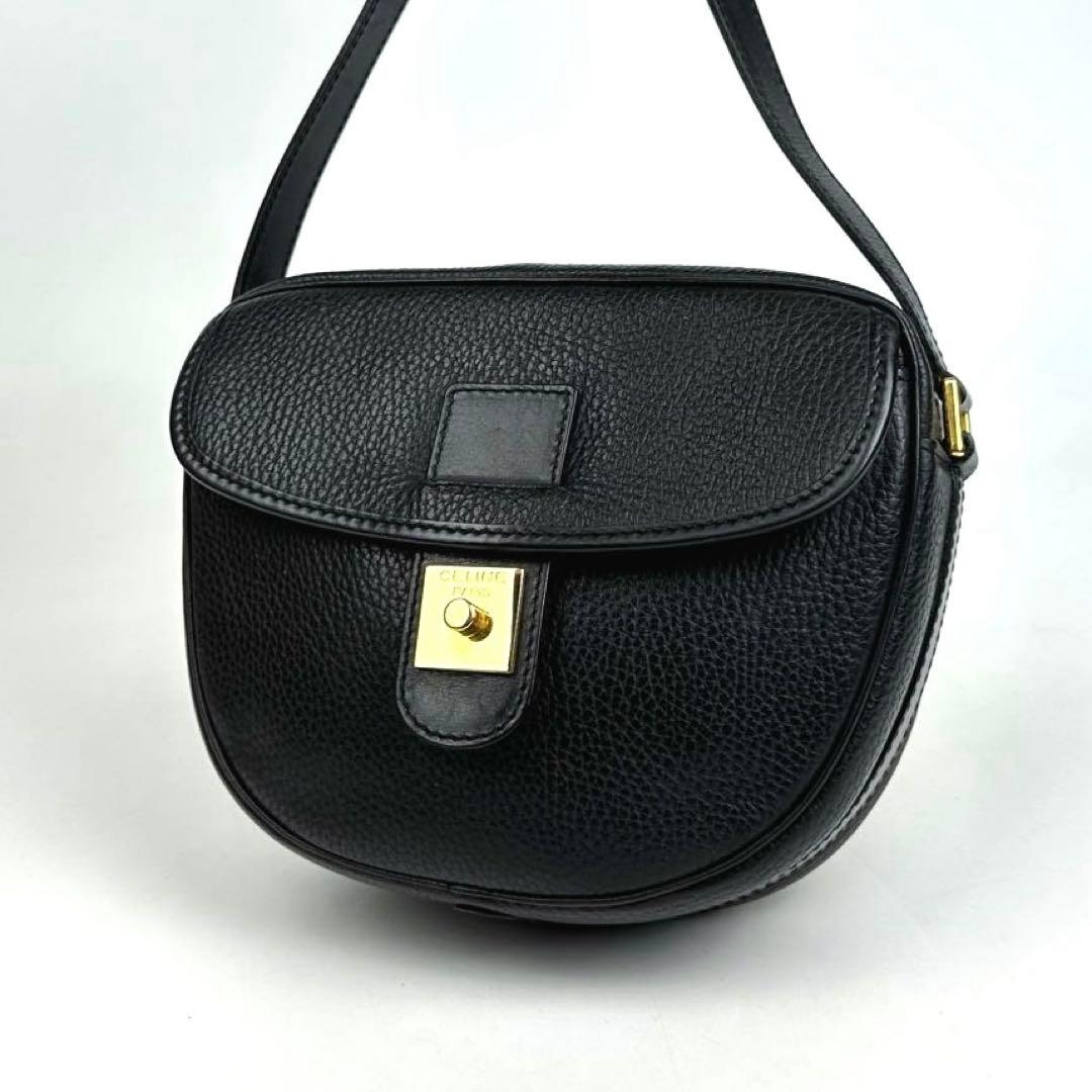 美品■セリーヌ ショルダーバッグ クロスボディ オールレザー ブラック オールド