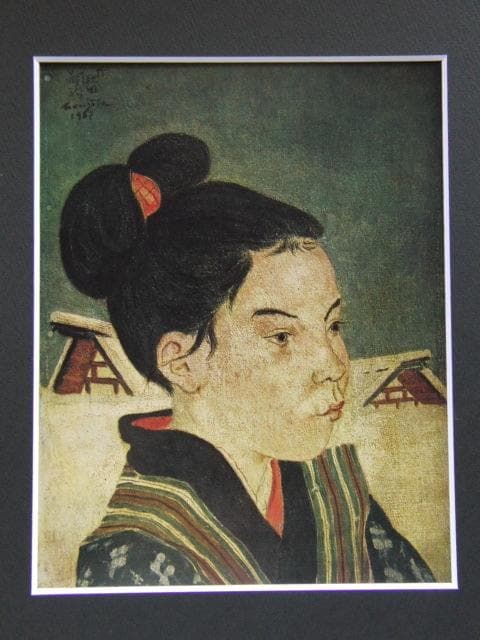 藤田嗣治、「Fille d'Akita」、希少画集の額装画、人気作品