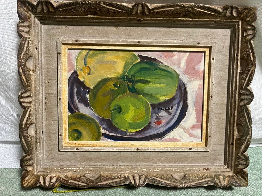 果物の静物 油彩画 木製フレーム付き