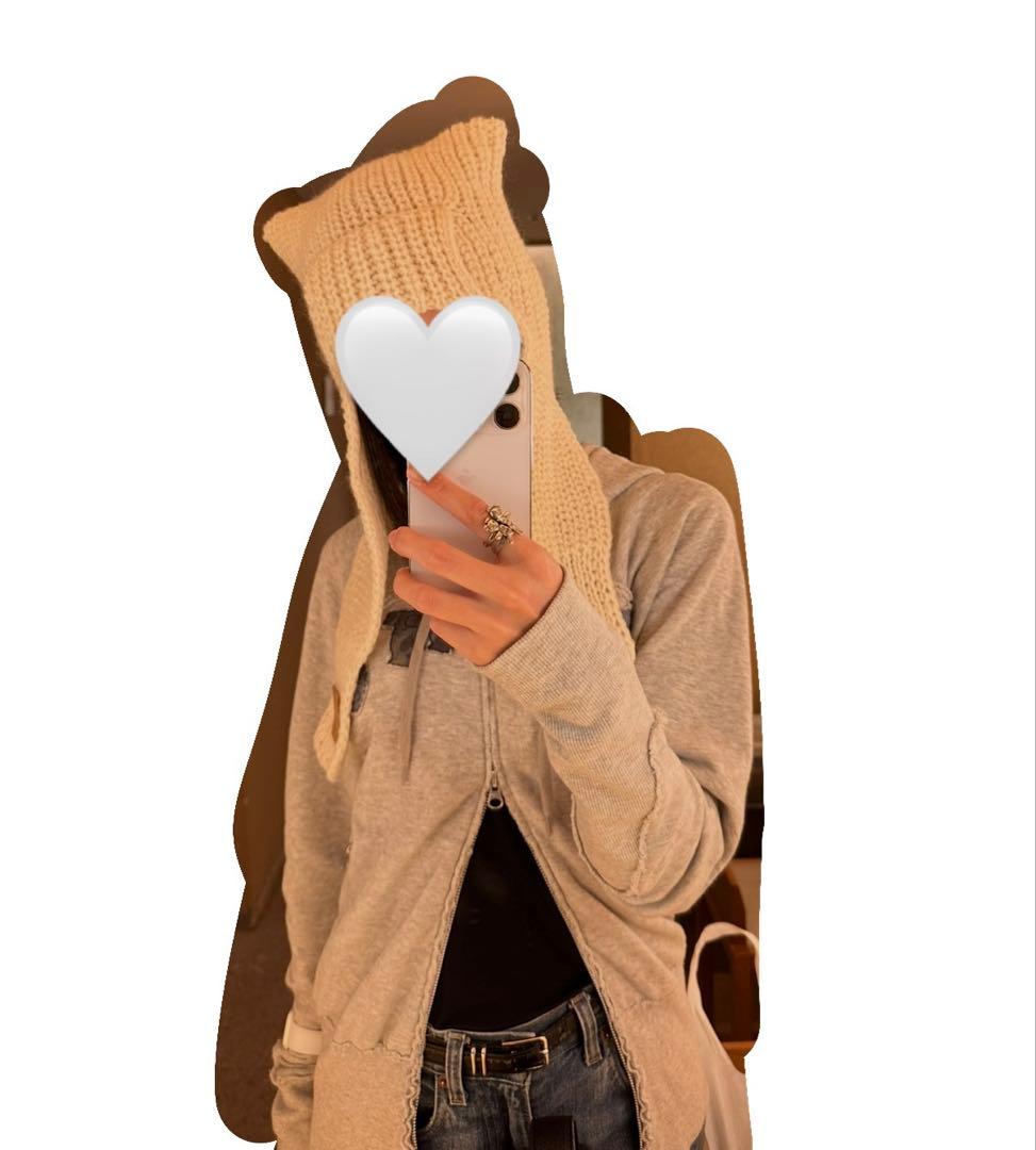 【着画あり】Vivienne Westwood クリーム色耳付きニット帽