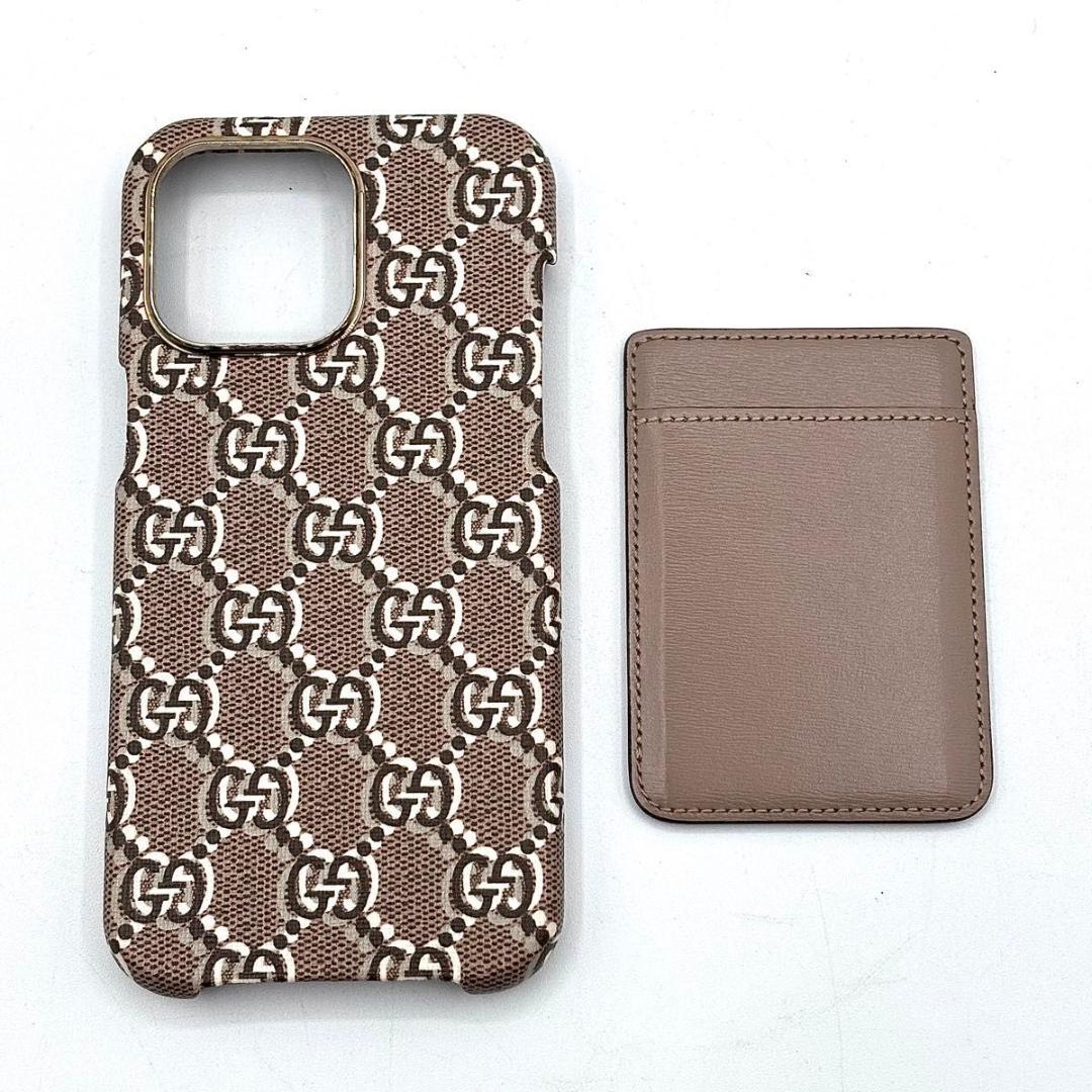 美品 グッチ iPhone15Pro Max カードケース付き GGシャドウ