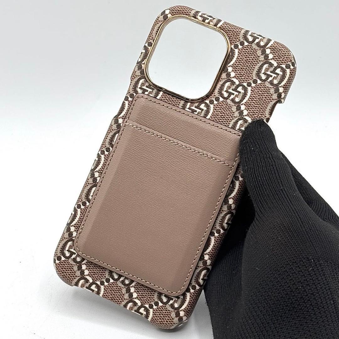 美品 グッチ iPhone15Pro Max カードケース付き GGシャドウ