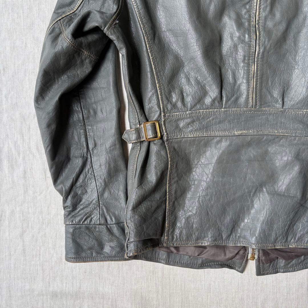 レアカラー AVIREX ヴィンテージ加工 シングルレザージャケット グレー M