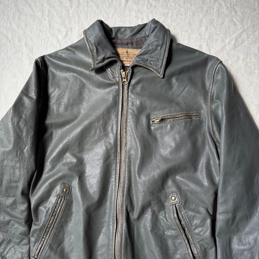 レアカラー AVIREX ヴィンテージ加工 シングルレザージャケット グレー M