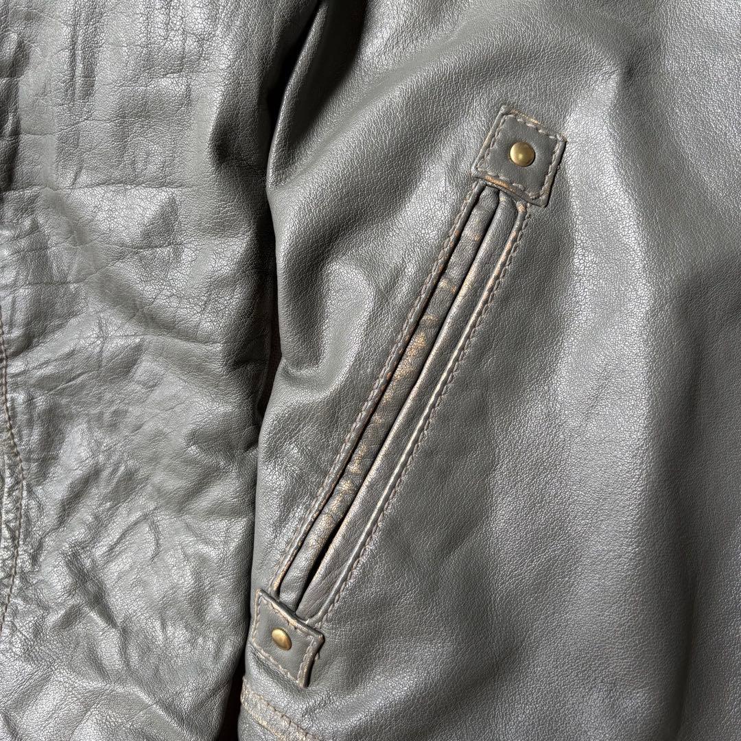 レアカラー AVIREX ヴィンテージ加工 シングルレザージャケット グレー M