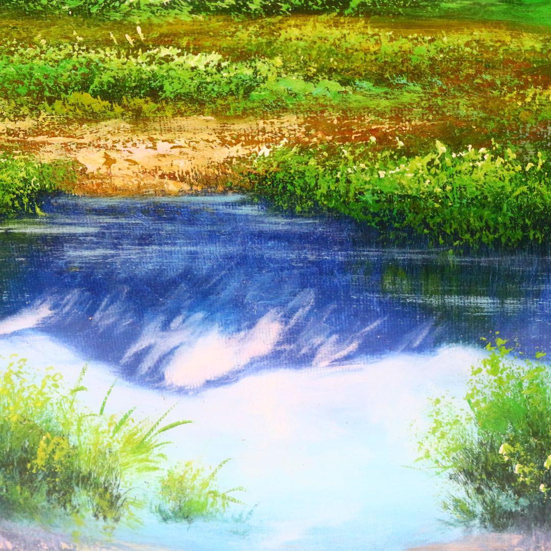 【真作保証】 流月真一 新緑の穂高連峰 油彩 風景画 油絵 絵画 美術品