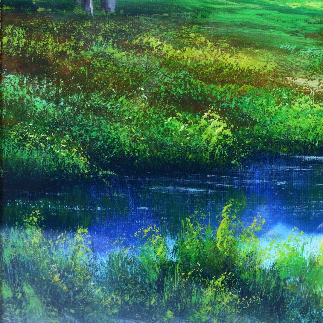 【真作保証】 流月真一 新緑の穂高連峰 油彩 風景画 油絵 絵画 美術品