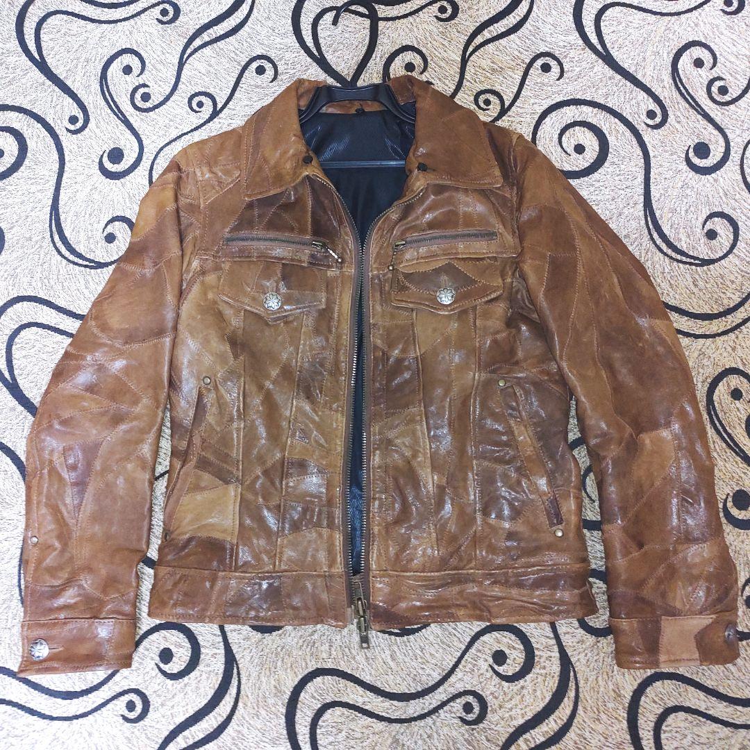ラムレザー ジャケット 革ジャン メンズ ブラウン ヴィンテージ風 本革