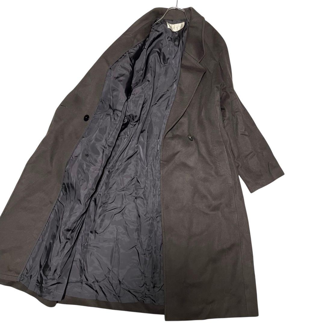 カシミヤ100%【vintage】マキシ丈ダブルチェスターコート チャコール L