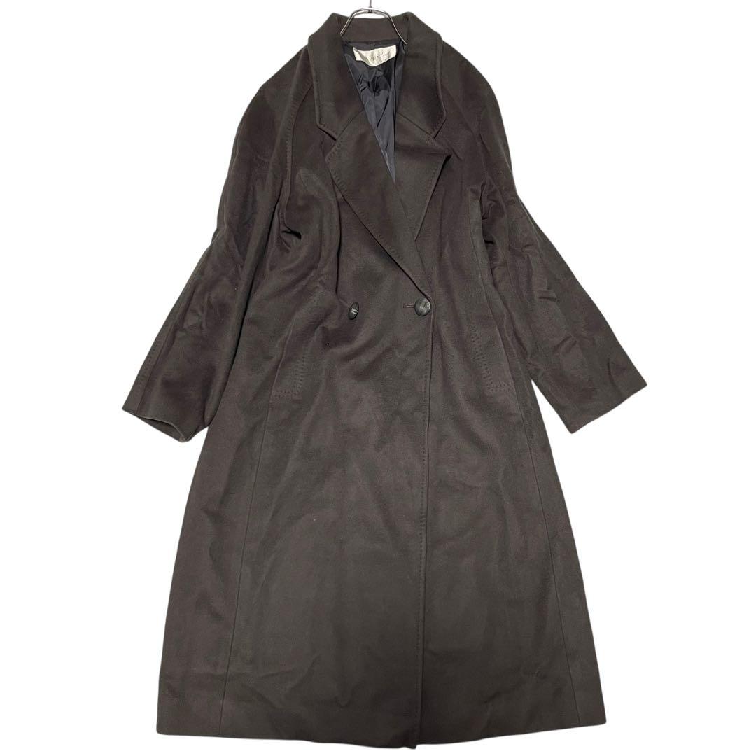 カシミヤ100%【vintage】マキシ丈ダブルチェスターコート チャコール L