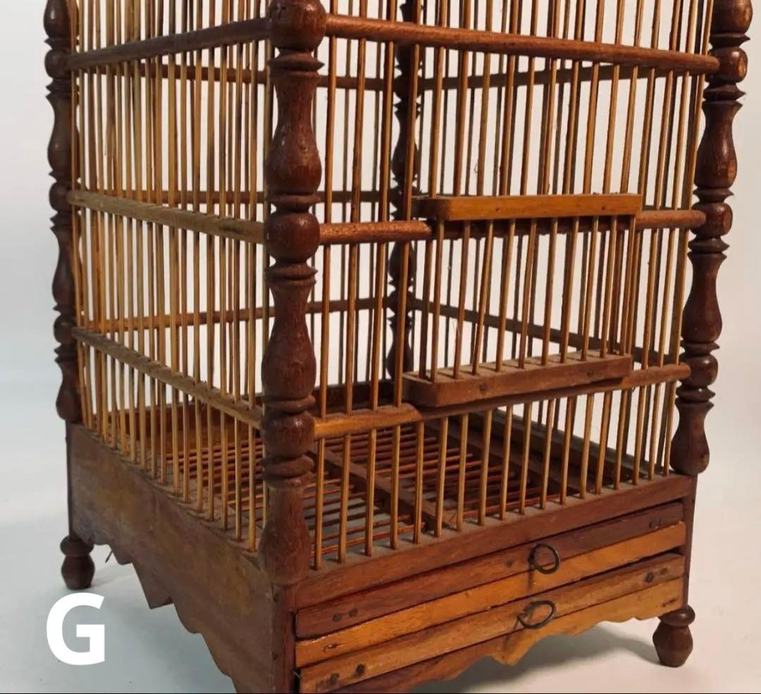 【最終値下げ】　レア　木と竹の鳥かご　アンティーク風バードゲージ