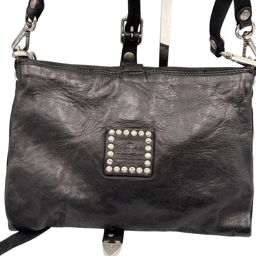 極美品 カンポマッジ スタッズ ショルダーバッグ 黒 レザー イタリア製