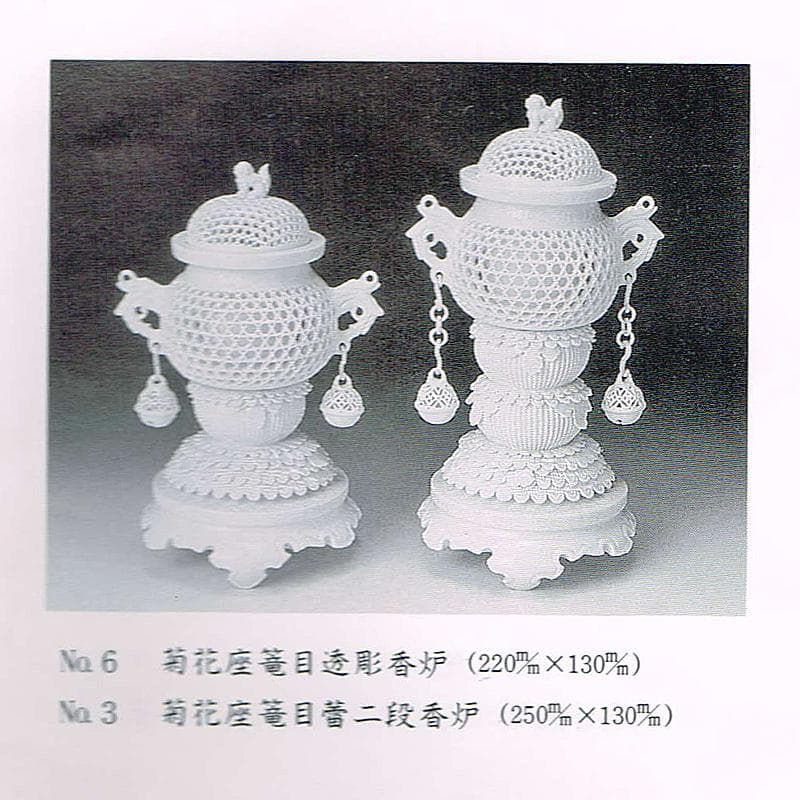 平戸焼　十五代中里茂右衛門造　白磁　菊花座篭目透彫香炉　共箱　V　R8449