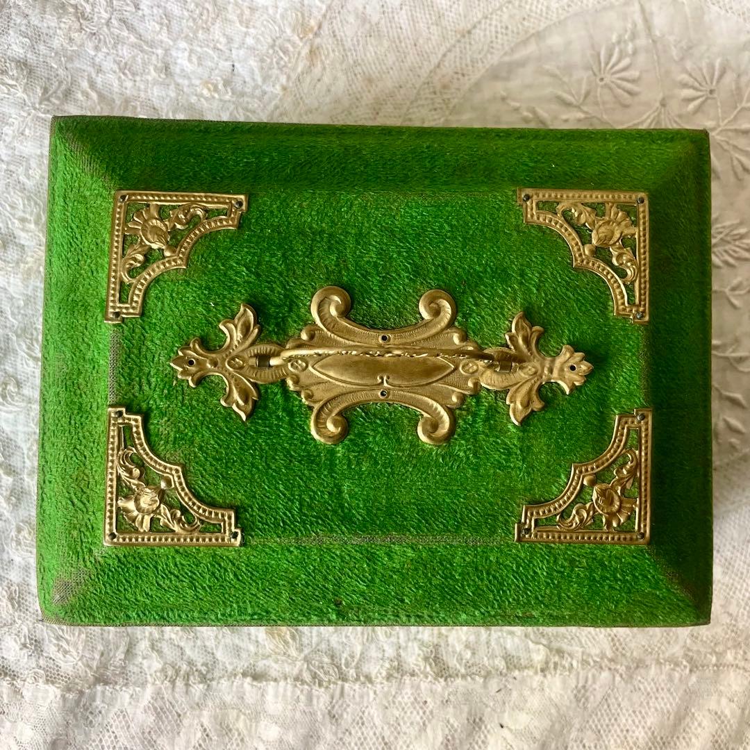 ベルベットメルスリーボックス　ジュエリーケース　グリーン水色フランスアンティーク