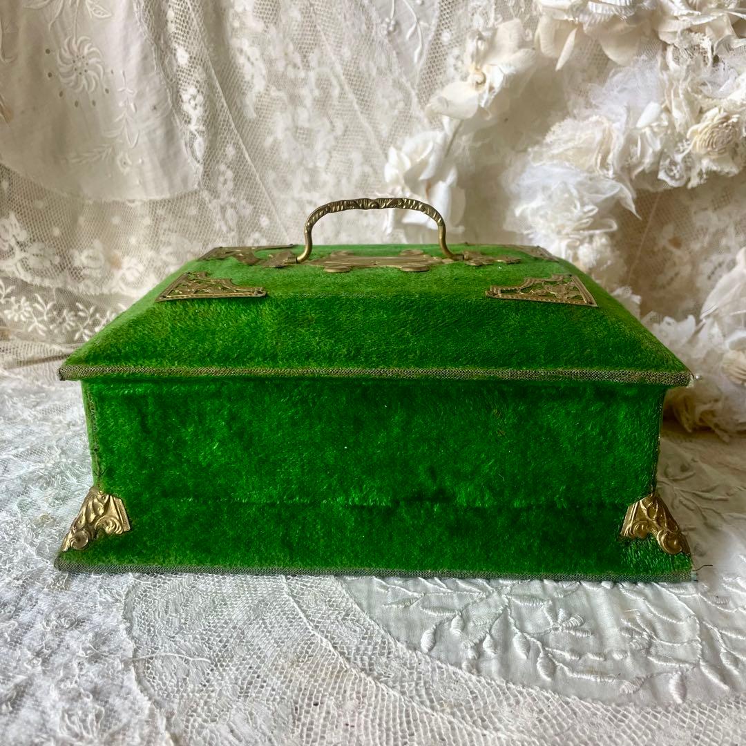 ベルベットメルスリーボックス　ジュエリーケース　グリーン水色フランスアンティーク