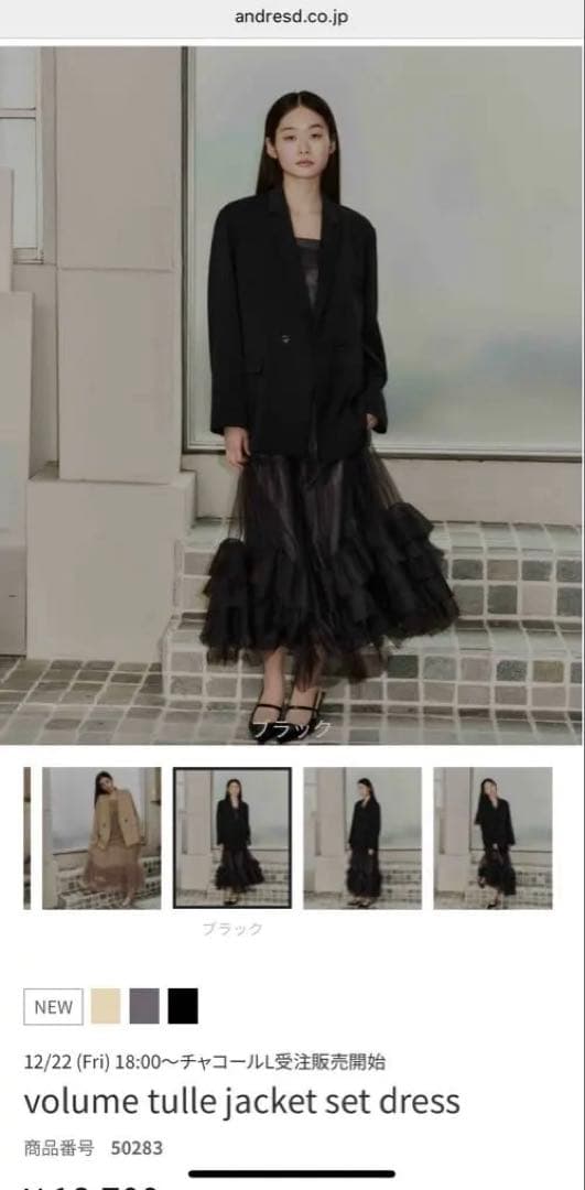 アンドレスドANDRESD ボリュームチュールジャケットセットドレス S BK