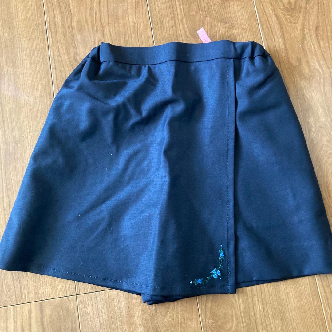 小学校受験用 ネイビー キュロットスカート 青い花の刺繍