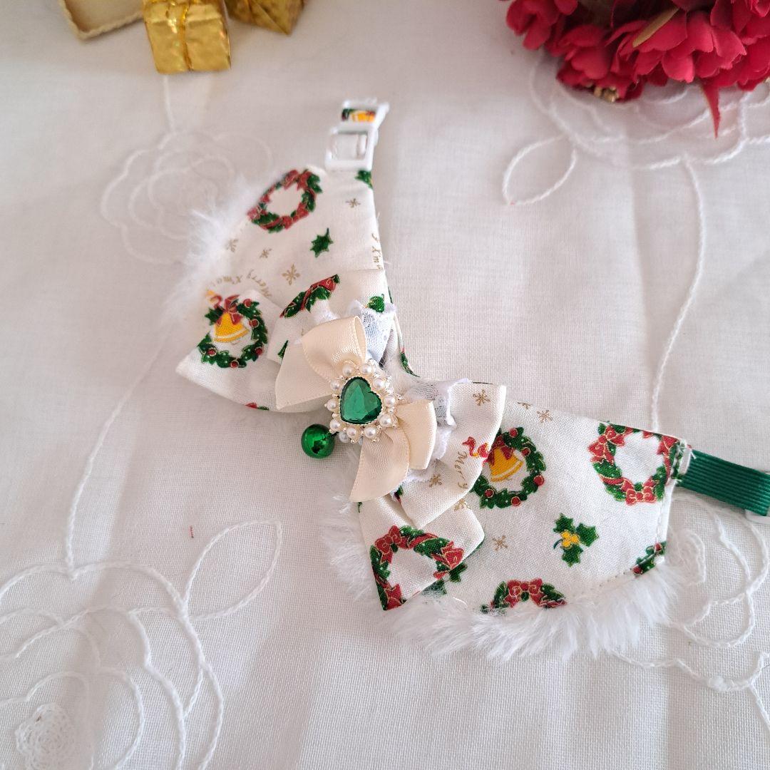 クリスマスシリーズ(白クリスマスリース)わんちゃん猫ちゃん用襟つき首輪