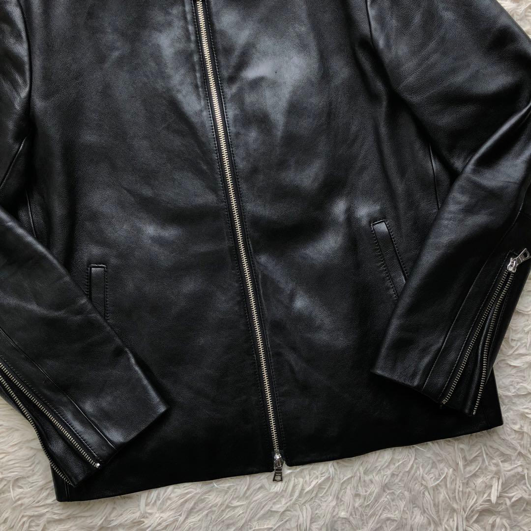 【極美品 羊革 L】アダムエロペ シングルライダースジャケット　黒　Wジップ