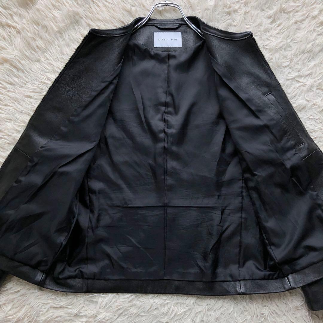 【極美品 羊革 L】アダムエロペ シングルライダースジャケット　黒　Wジップ