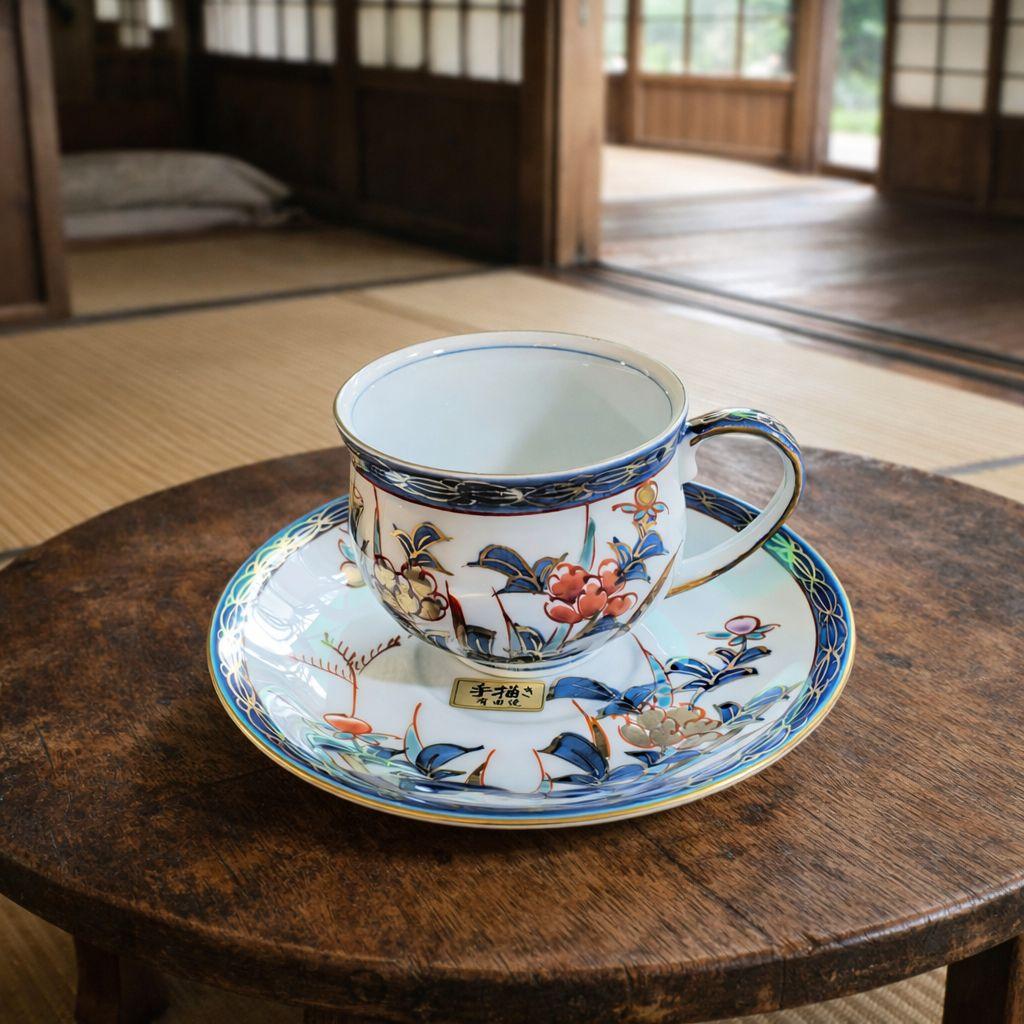 ❤️有田焼 華山萬右衛門の古伊万里珈琲カップ&皿 セット1客木箱入り❤️1889