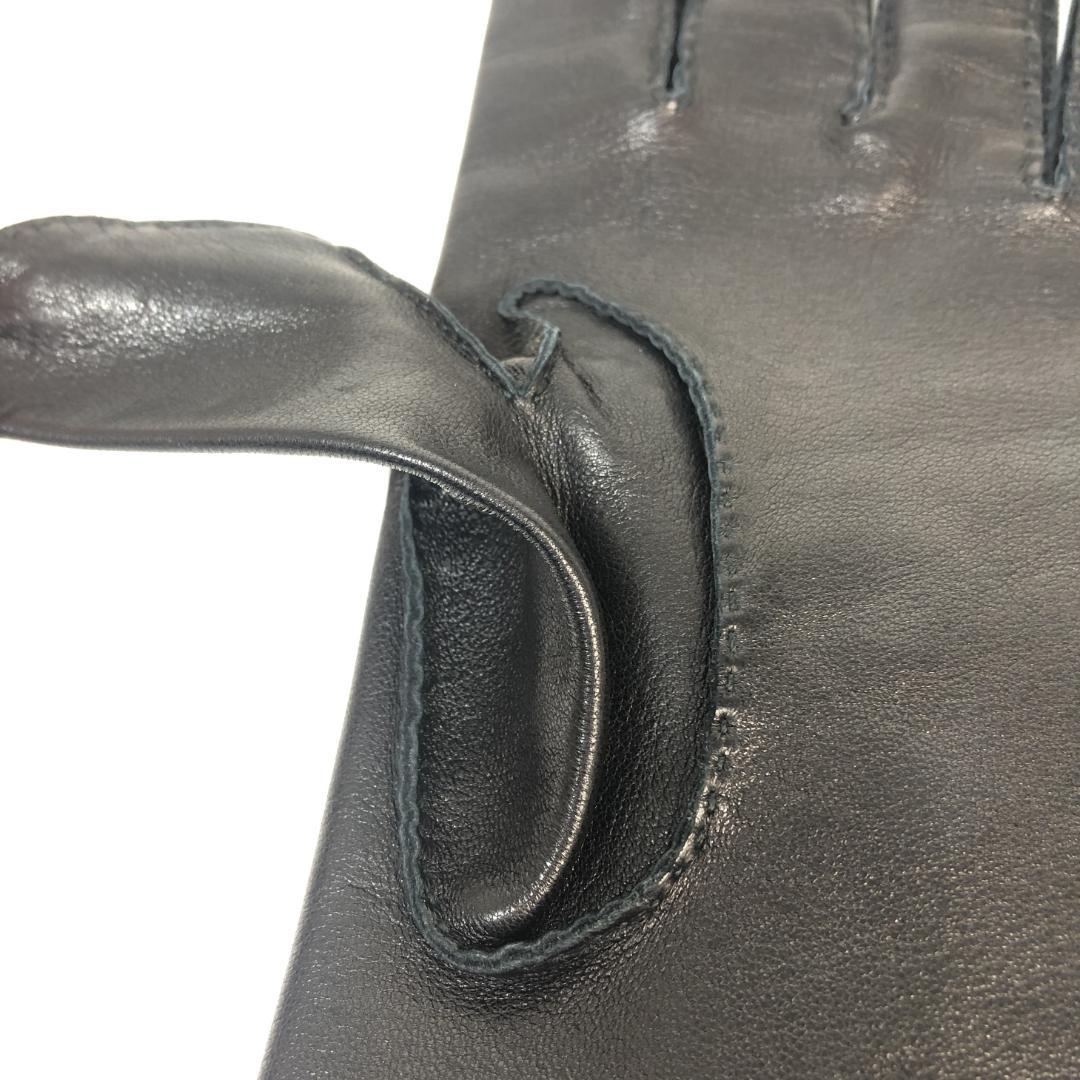【美品】11F041 エルメス 手袋 グローブ ラムスキン 黒 9 レザー 羊革