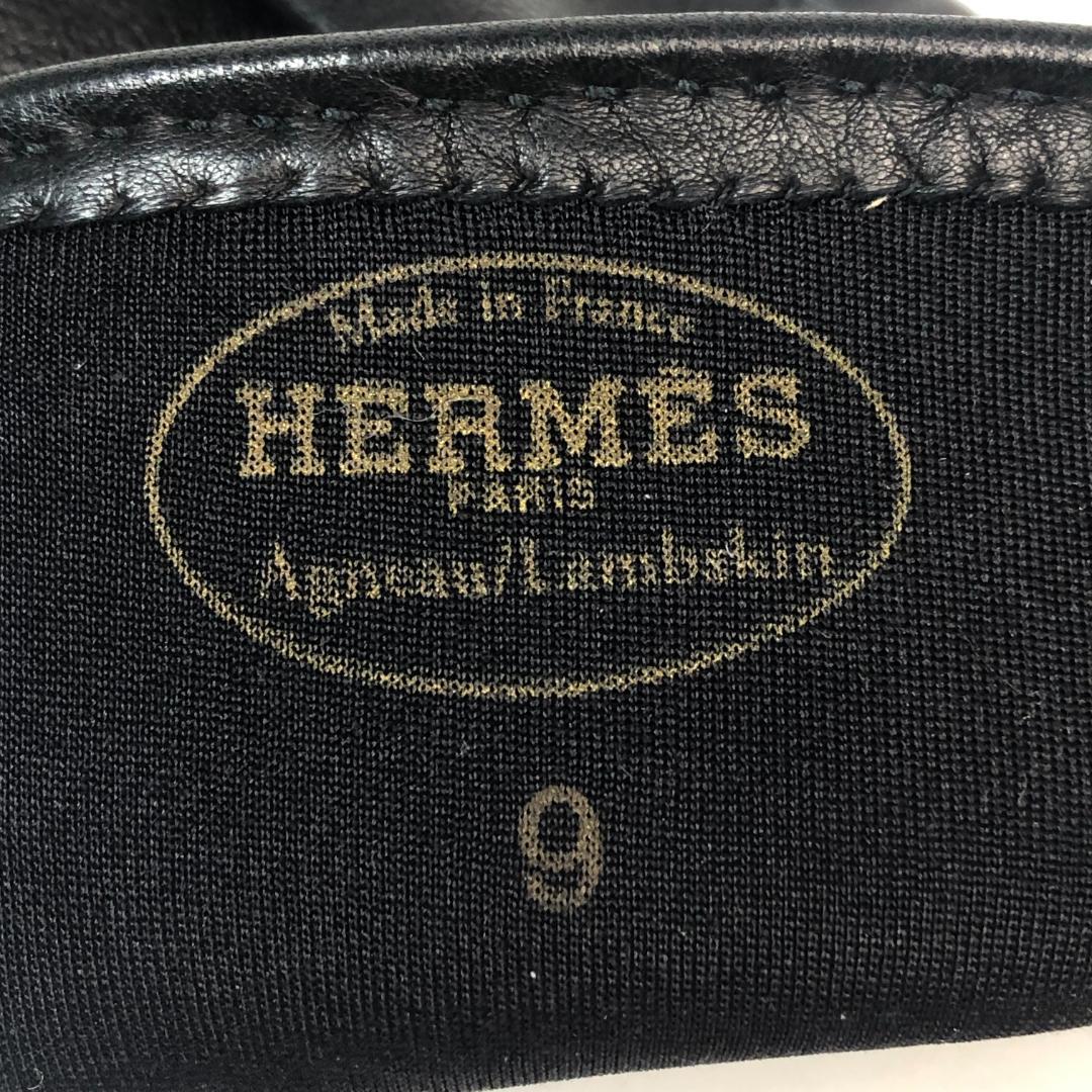 【美品】11F041 エルメス 手袋 グローブ ラムスキン 黒 9 レザー 羊革