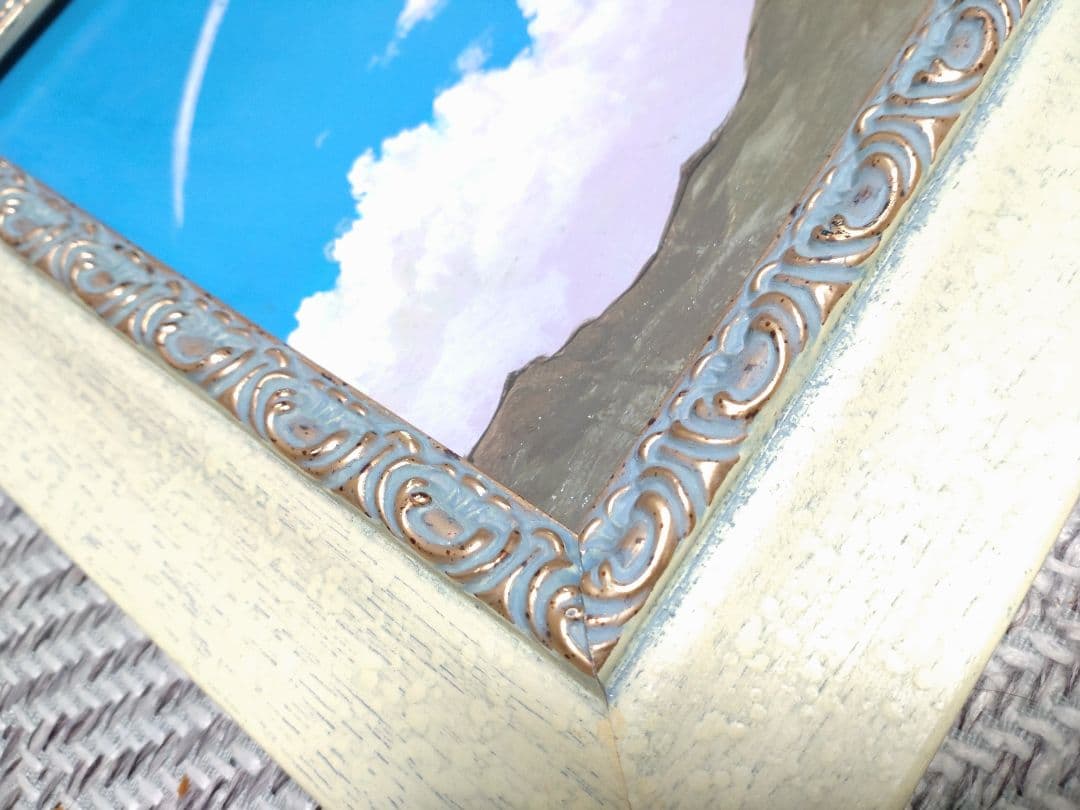 猫の油絵【ひこうき雲】1点物の原画/作者サイン入り◆額縁付属