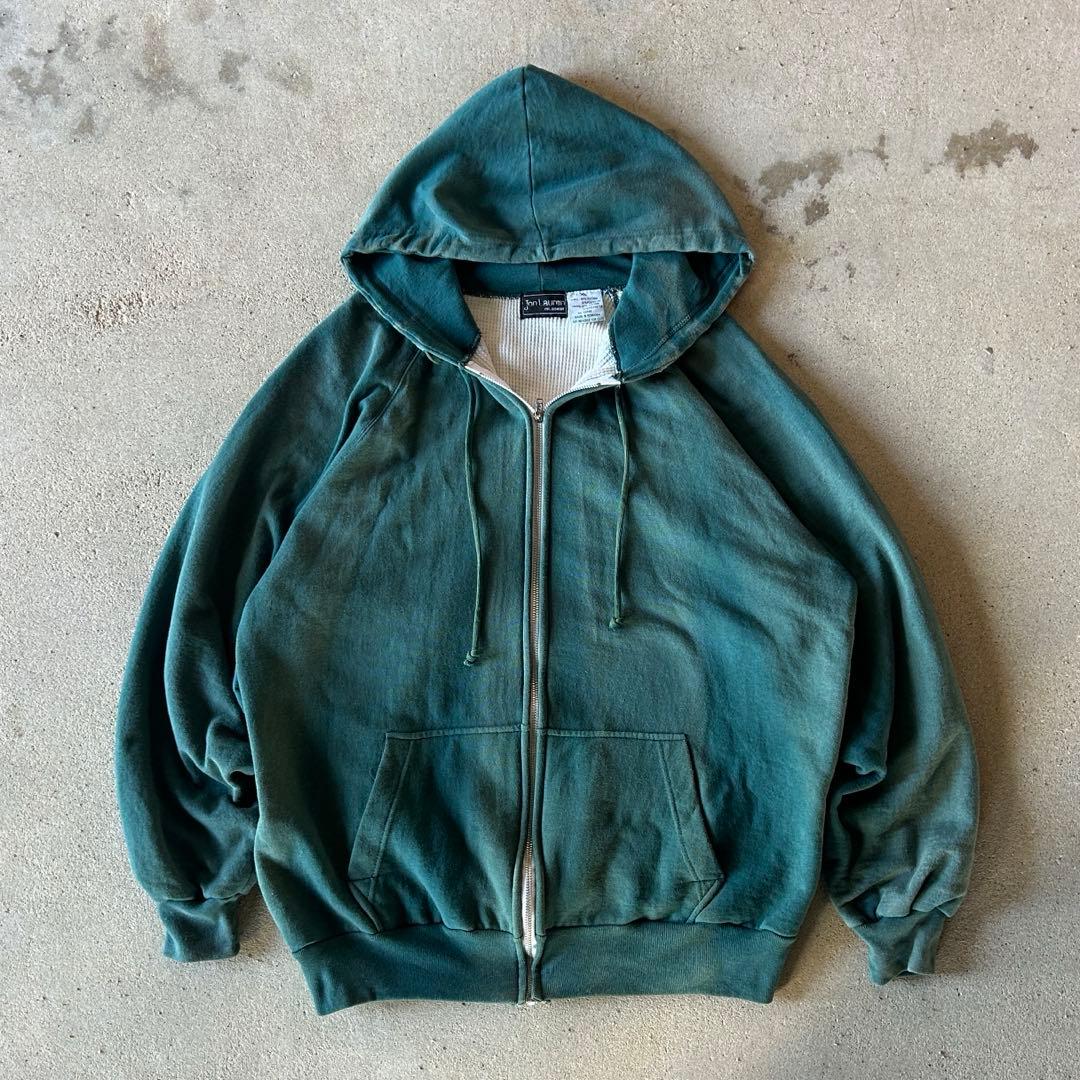 80s サーマル ダブルフェイス ジップパーカー ルーマニア製　フェード