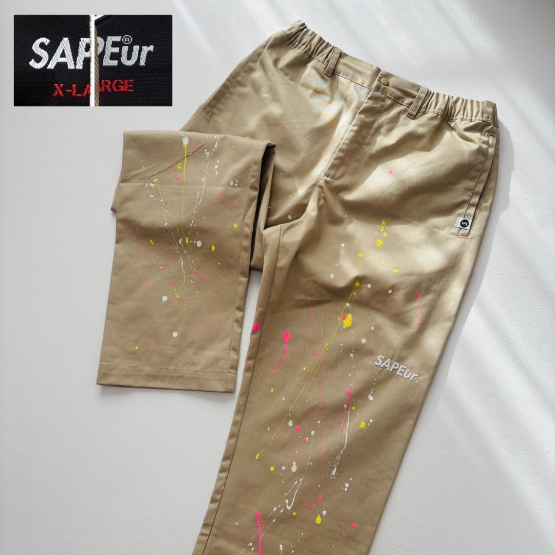 SAPEur スケート チノパンツ ペンキ加工 ドローコード XL ベージュ