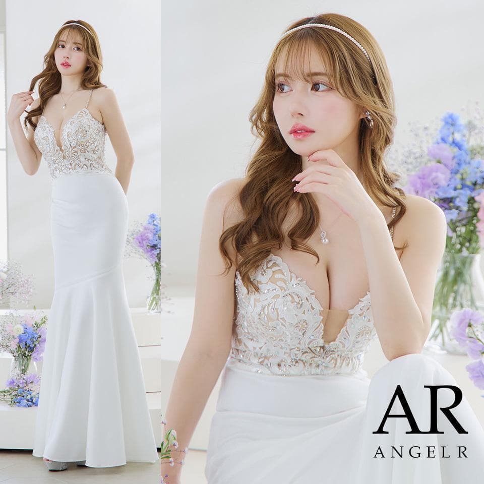 AngelR エンジェルアール アッパーフラワーレースビジュータイトロングドレス