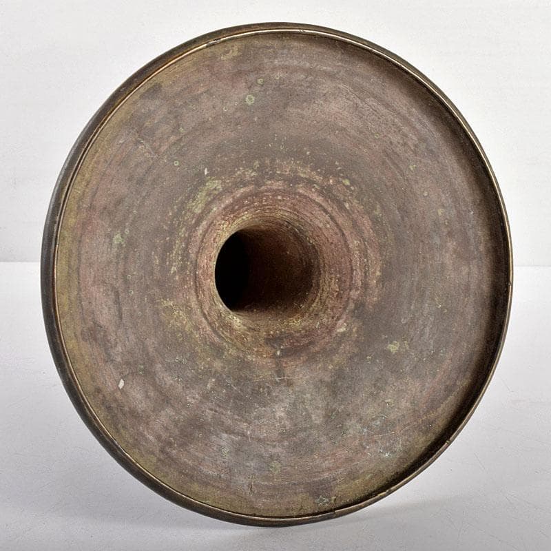 中国　大明宣徳年製款　古銅　雷文　象双耳瓶　D　R4949