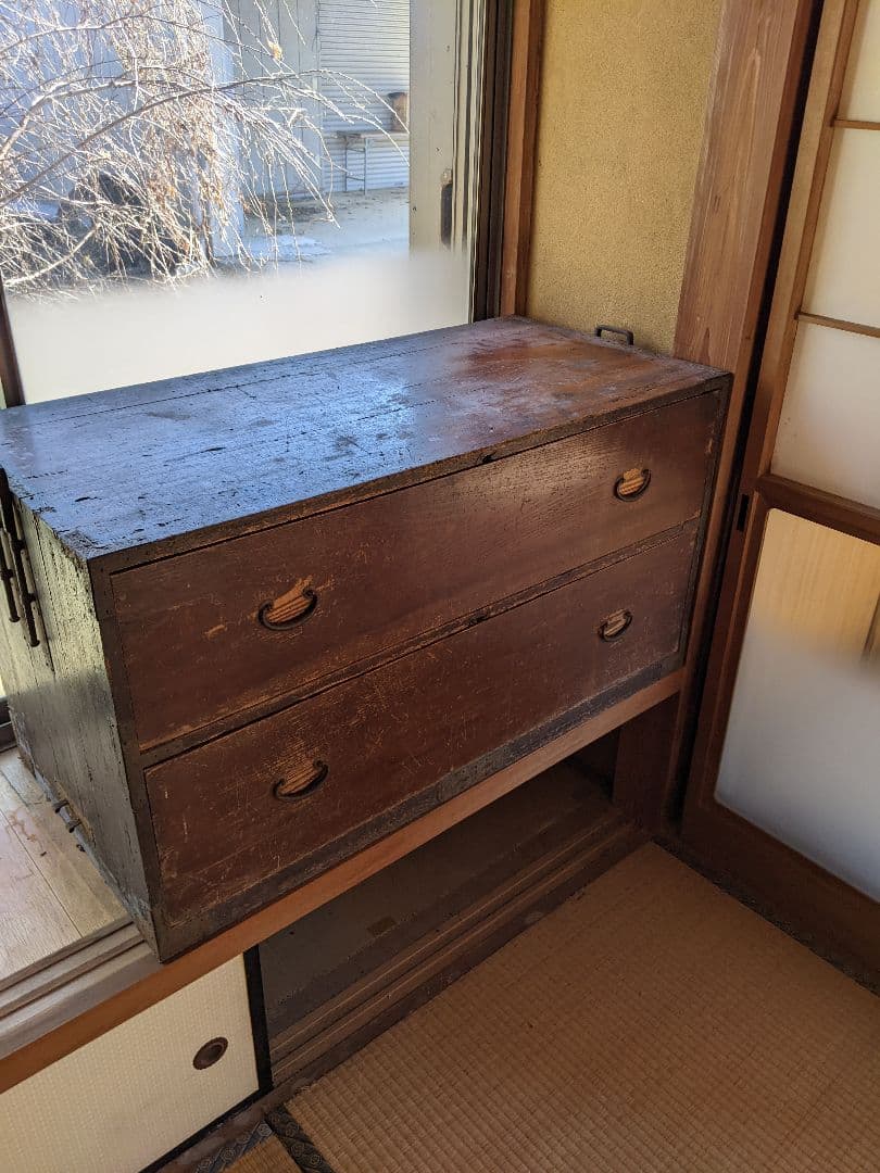 アンティーク/木製引き出し 2段 ダークブラウン/昭和レトロ/即購入歓迎/タンス