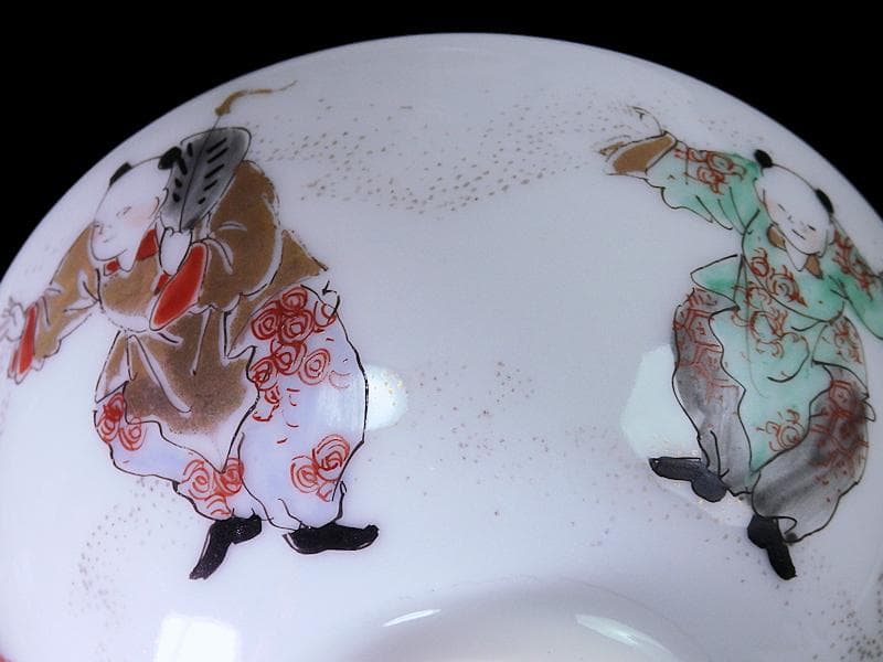 古伊万里　金襴手　唐子　童戯の図　蓋茶碗　E875ASA-CPg