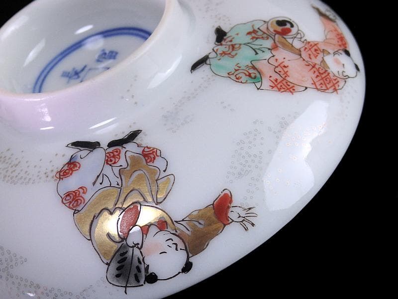 古伊万里　金襴手　唐子　童戯の図　蓋茶碗　E875ASA-CPg