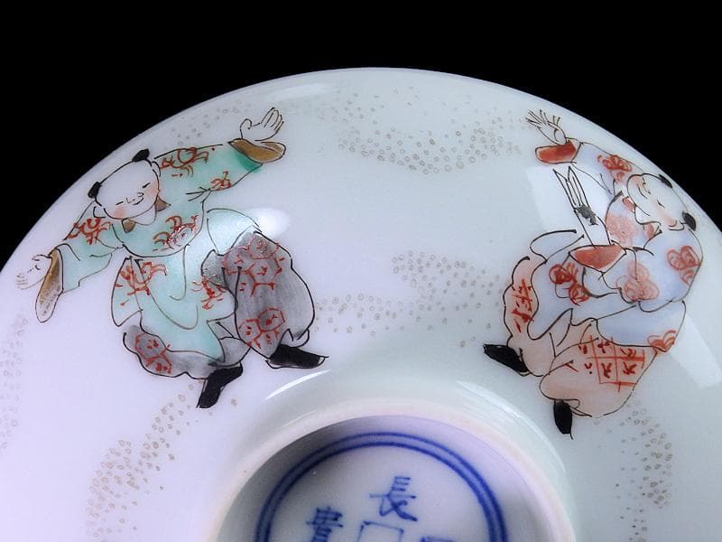 古伊万里　金襴手　唐子　童戯の図　蓋茶碗　E875ASA-CPg