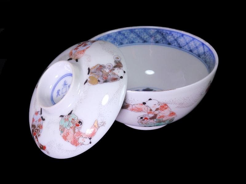 古伊万里　金襴手　唐子　童戯の図　蓋茶碗　E875ASA-CPg