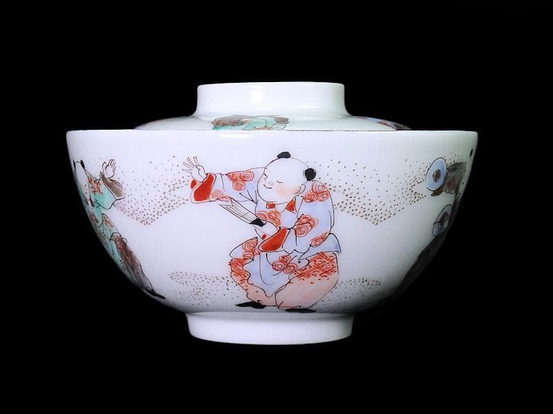 古伊万里　金襴手　唐子　童戯の図　蓋茶碗　E875ASA-CPg