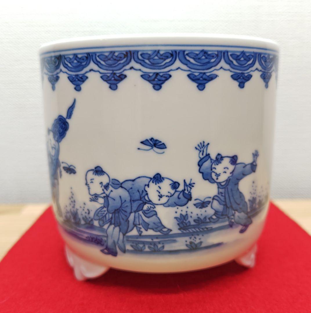 送料込【逢絢亭・新品】茶道具 火入 平戸焼 白磁 染付 唐子絵 横石嘉助 共箱