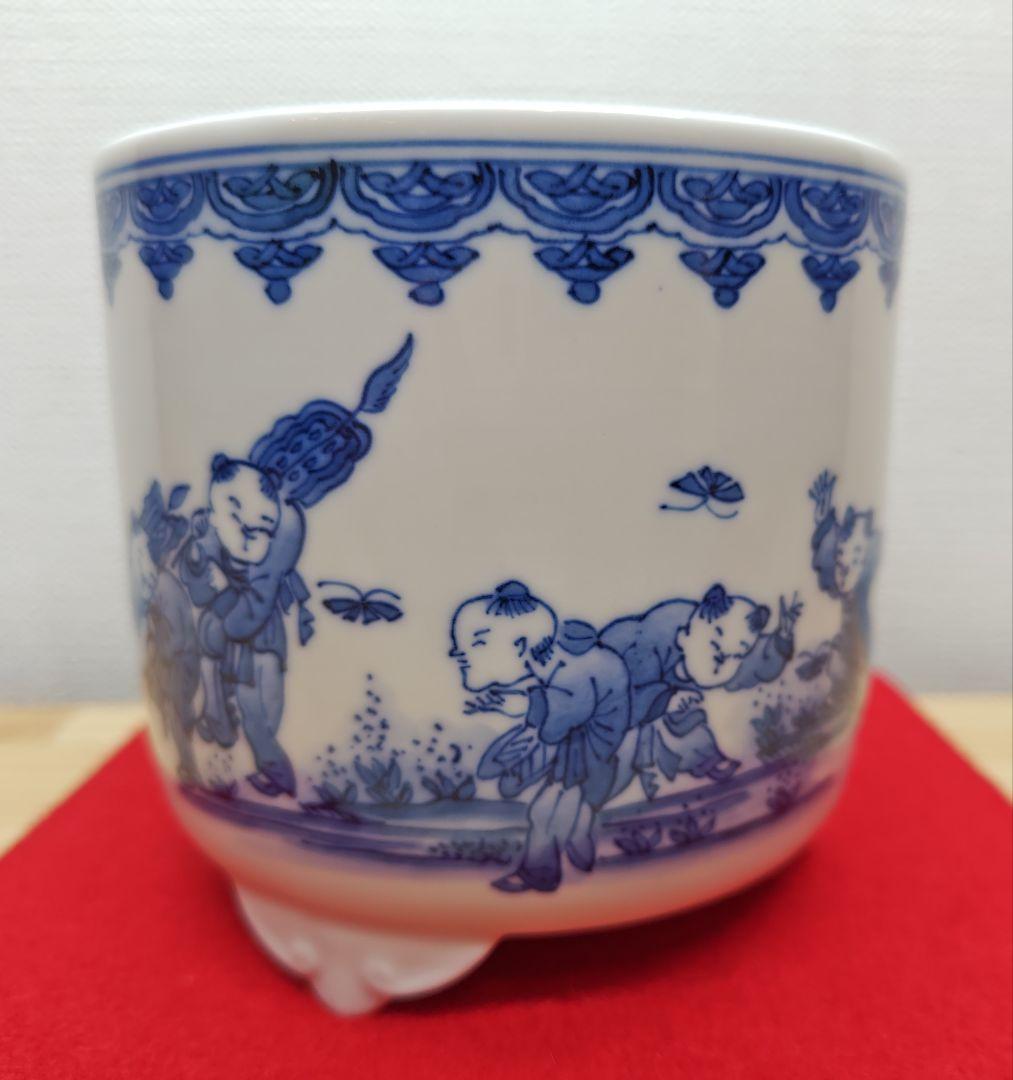 送料込【逢絢亭・新品】茶道具 火入 平戸焼 白磁 染付 唐子絵 横石嘉助 共箱