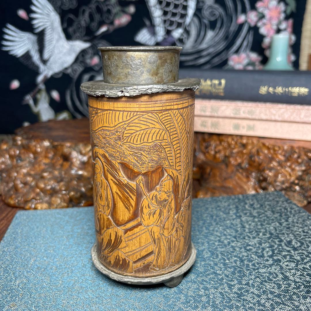 錫製 茶筒 中国古茶道具 古美術 茶葉保存容器