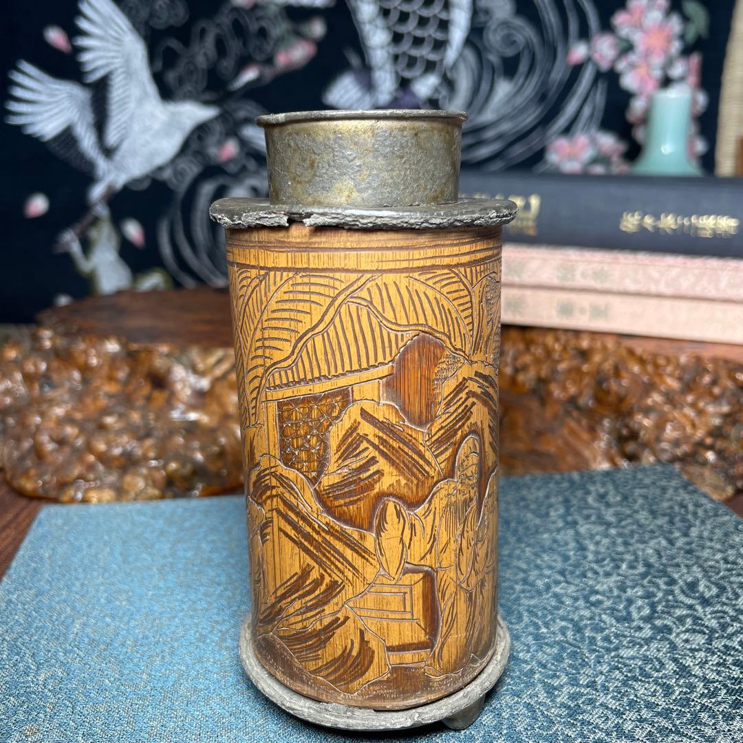 錫製 茶筒 中国古茶道具 古美術 茶葉保存容器