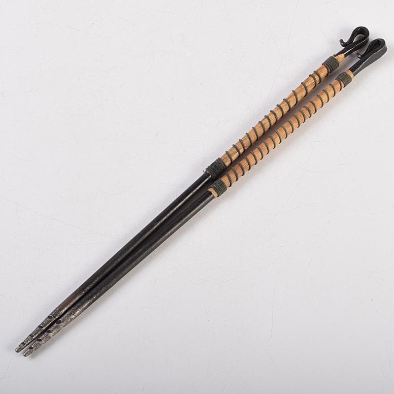 茶道具　金工師　木村清五郎造　古鉄　美津火箸　共箱　M　R9486