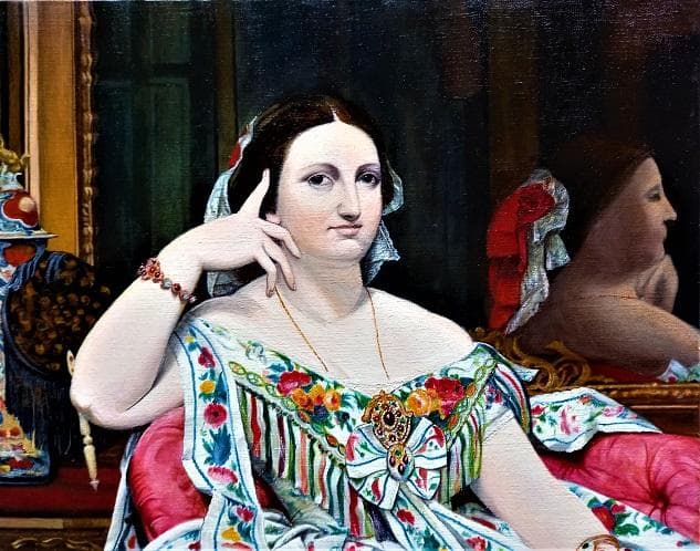 伊藤和生　アングル作「座るモワテシエ夫人の肖像」油彩画にて模写 Ｆ10号 額装