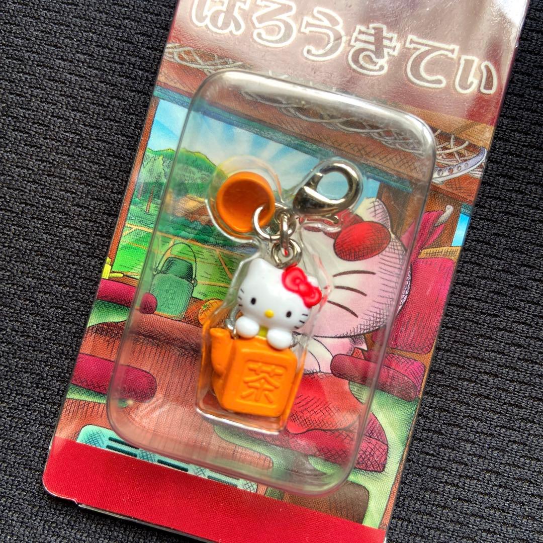 レアご当地キティ ファスナーマスコットお茶　旅のお供にレトロ根付けねつけチャーム